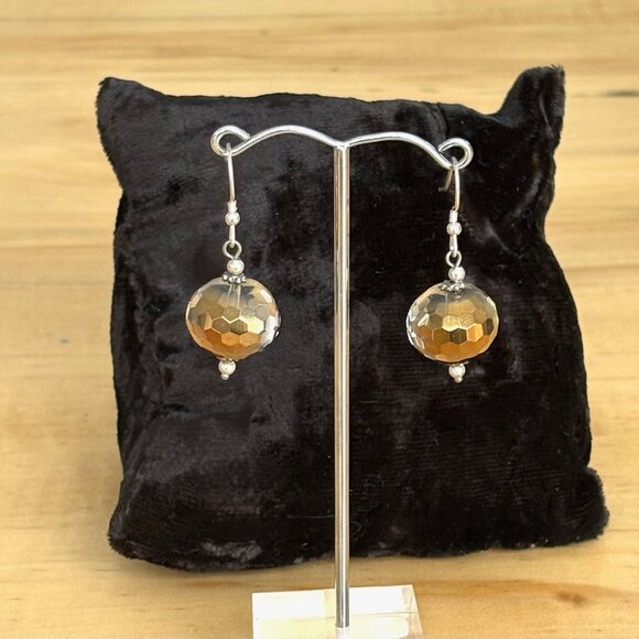 Handmade Sterling Silver & Two Tone Crystal Earrings Gold & Silver - Picture 1 of 7